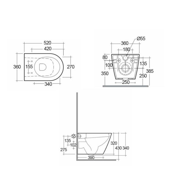 Λεκάνη Κρεμαστή Feeling Black Matt Rimless Rak Ceramics